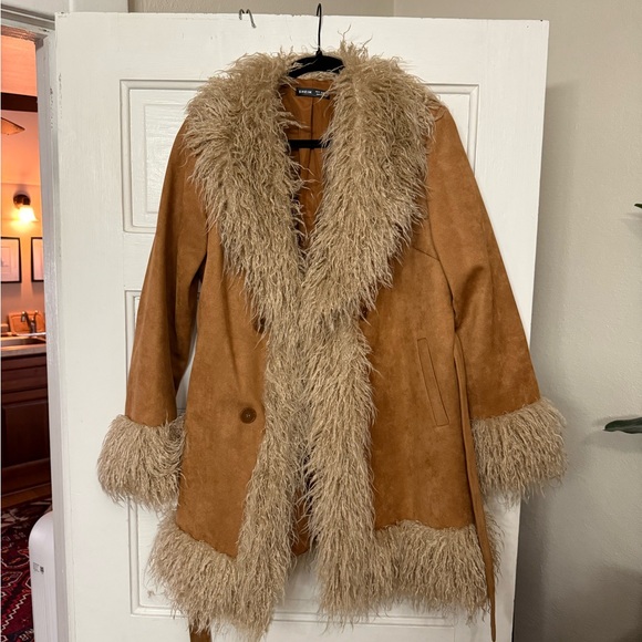 SHEIN Brown Teddy Jacket with Faux Fur Trim - Picture 1 of 3